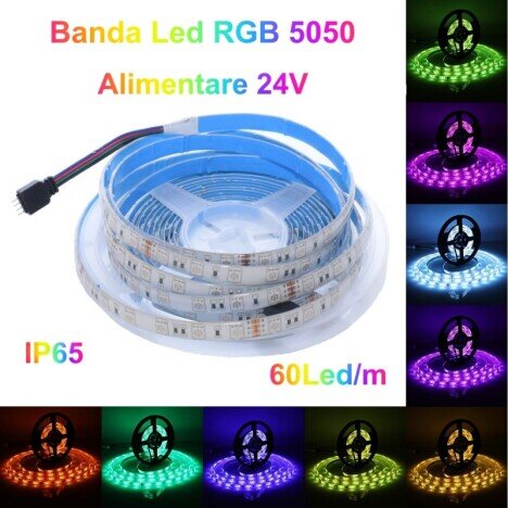 BANDA LED RGB 24V- 60LED/M, EXTERIOR IP65 - 5M/ROL